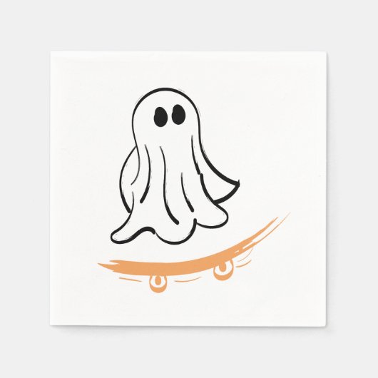 Cute ghost on skateboard スタンダードカクテルナプキン (正面)