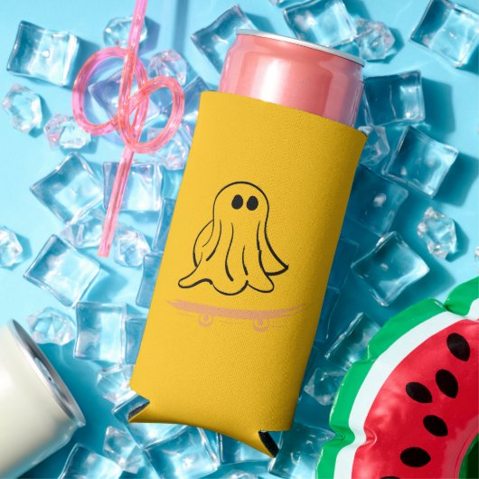 Cute ghost on skateboard スリム缶クーラー (インサイチュ 夏)