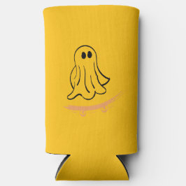 Cute ghost on skateboard スリム缶クーラー