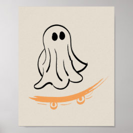 Cute ghost on skateboard ポスター