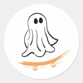 Cute ghost on skateboard ラウンドシール