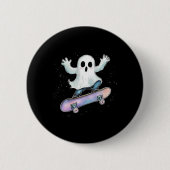 Cute Ghost On Skateboard Funny Halloween Skater  缶バッジ (正面)