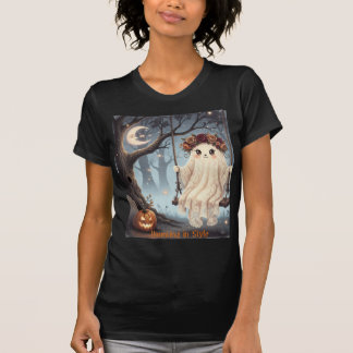 Cute Ghost on Swing Halloween  Haunting in Style Tシャツ