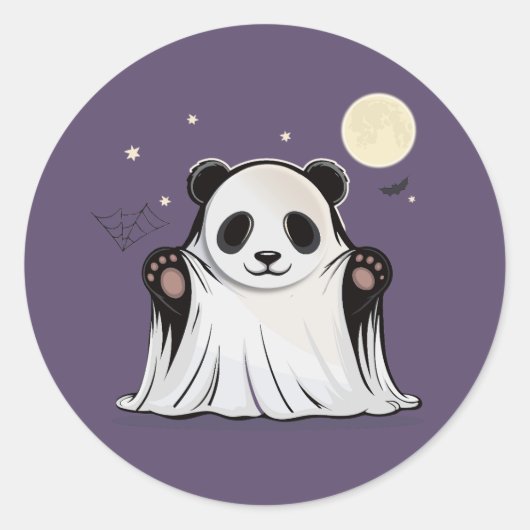 Cute Ghost Panda Under the Moon  ラウンドシール (正面)