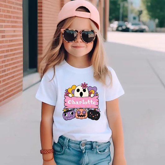 Cute Ghost Personalized Girl Name Halloween トドラーTシャツ