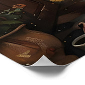 Cute Ghost Preparing To Eat Print, Floral Kitchen ポスター (角)