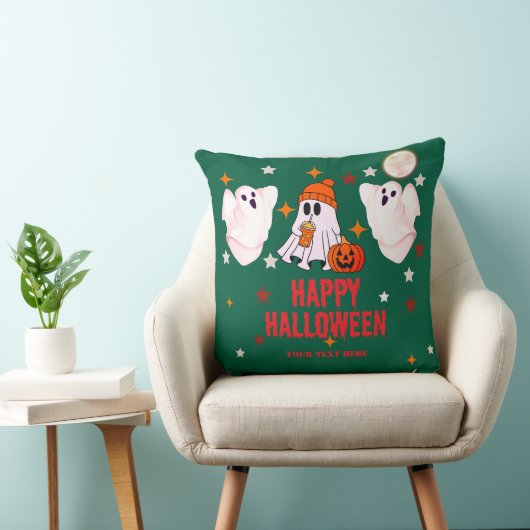 Cute Ghost & Pumpkin Custom Text Happy Halloween クッション (椅子)