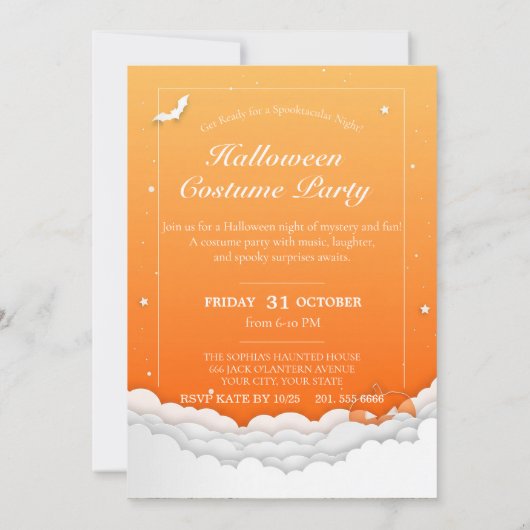 Cute Ghost & Pumpkin Halloween Invitation 招待状 (裏面)