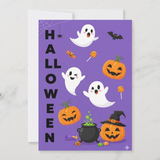 Cute Ghost & Pumpkin Halloween Invitation 招待状 (正面)