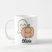 Cute Ghost Pumpkin Halloween Mug Personalized コーヒーマグカップ (左)