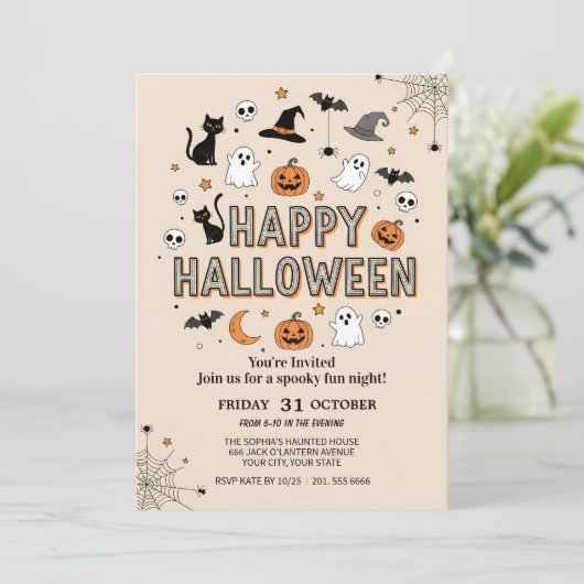Cute Ghost & Pumpkin Halloween Party 招待状 (スタンド正面)