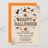 Cute Ghost & Pumpkin Halloween Party 招待状 (正面/裏面)