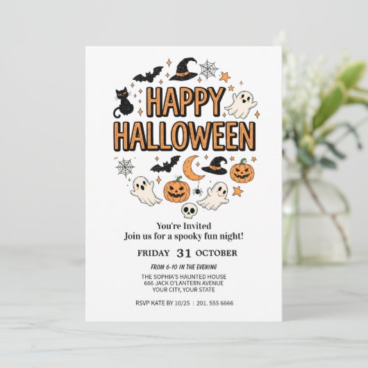 Cute Ghost & Pumpkin Halloween Party 招待状 (スタンド正面)