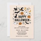 Cute Ghost & Pumpkin Halloween Party 招待状 (正面)