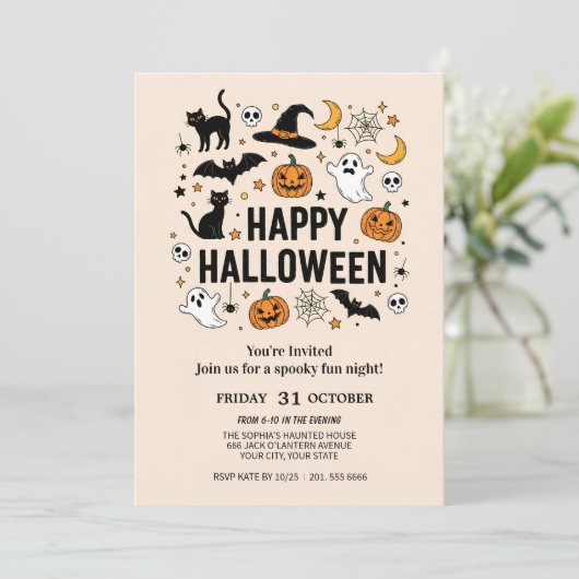Cute Ghost & Pumpkin Halloween Party 招待状 (スタンド正面)