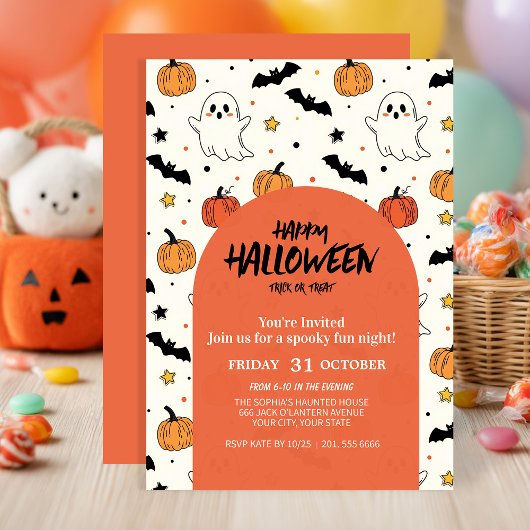 Cute Ghost & Pumpkin Halloween Party 招待状