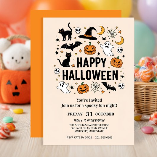 Cute Ghost & Pumpkin Halloween Party 招待状