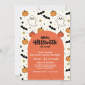Cute Ghost & Pumpkin Halloween Party 招待状 (正面)