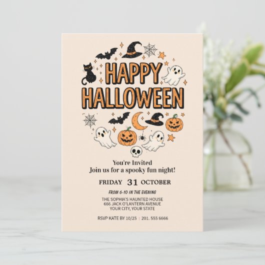 Cute Ghost & Pumpkin Halloween Party 招待状 (スタンド正面)