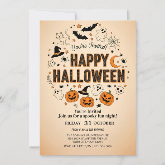 cute ghost & pumpkin halloween party Invitation 招待状 (正面)