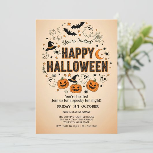 cute ghost & pumpkin halloween party Invitation 招待状 (スタンド正面)