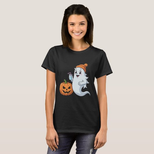 Cute Ghost & Pumpkin Halloween T-Shirt Tシャツ (正面フル)