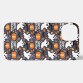 Cute Ghost Pumpkin Pattern – Happy Halloween iPhoneケース (裏面横)