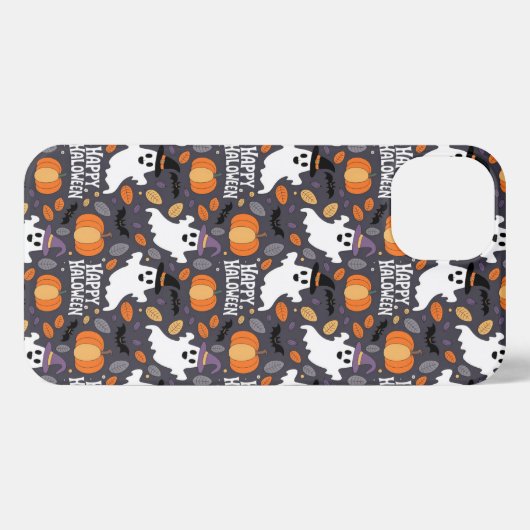 Cute Ghost Pumpkin Pattern – Happy Halloween iPhoneケース (裏面横)