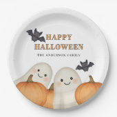 Cute Ghost Pumpkin Personalized Halloween Party  ペーパープレート (正面)