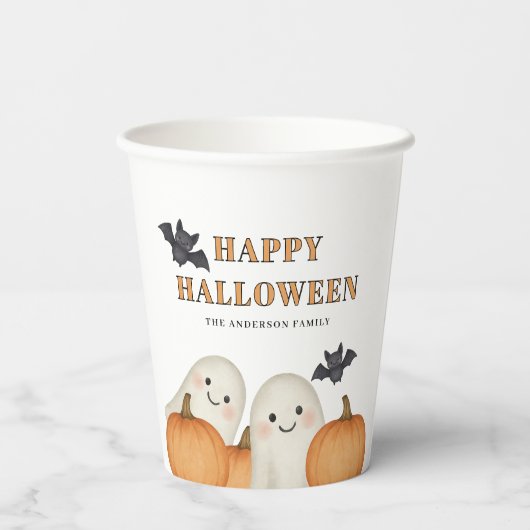 Cute Ghost Pumpkin Personalized Halloween Party  紙コップ (裏面)