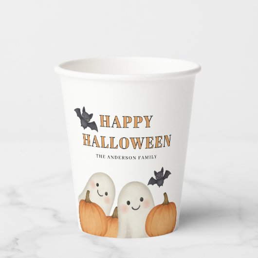 Cute Ghost Pumpkin Personalized Halloween Party  紙コップ (正面)