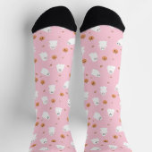 Cute Ghost & Pumpkin Pink Halloween Pattern ソックス (上部)