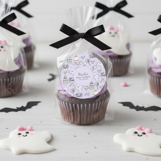 Cute Ghost Purple Halloween Baby Shower ラウンドシール