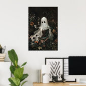 Cute Ghost Reading Books Print, Digital Halloween ポスター (ホームオフィス)