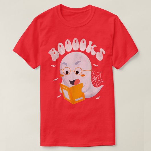 Cute Ghost Reading Booooks Book Teacher Halloween Tシャツ (デザイン正面)