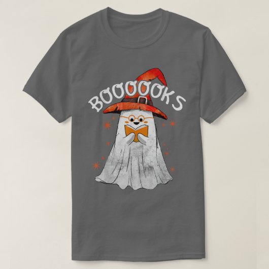 Cute Ghost Reading Booooks Top Book Teacher Hallow Tシャツ (デザイン正面)