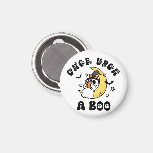 Cute Ghost Reading Once Upon a Boo マグネット (正面/裏面)