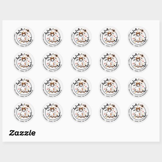 Cute Ghost Round Sticker – Halloween Bow & Bats ラウンドシール (シート)