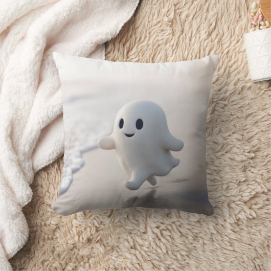 Cute Ghost Running On a Beach クッション (ブランケット)