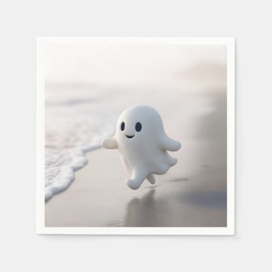 Cute Ghost Running On a Beach スタンダードカクテルナプキン (正面)