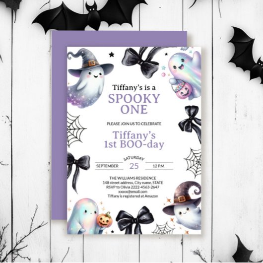 Cute ghost spooky Halloween 1 birthday Invitation 招待状