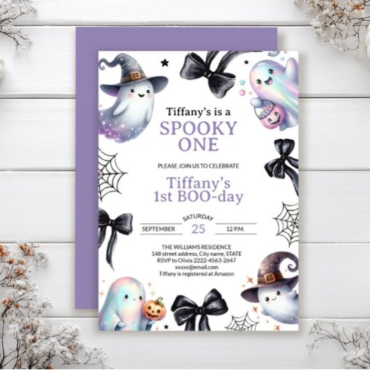 Cute ghost spooky Halloween 1 birthday Invitation 招待状