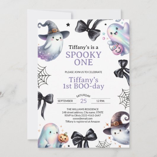 Cute ghost spooky Halloween 1 birthday Invitation 招待状 (正面)