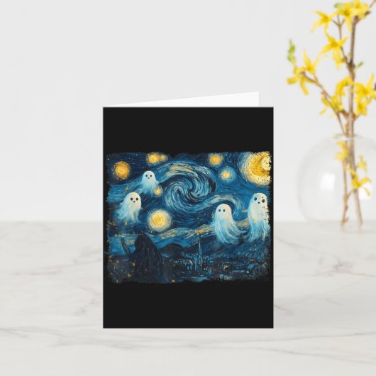 Cute Ghost Starry Night Halloween Soky Retro Van G カード (黄色い花)