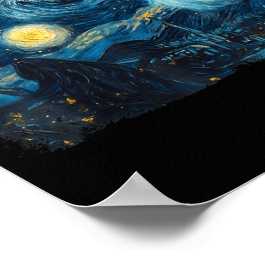 Cute Ghost Starry Night Halloween Soky Retro Van G ポスター (角)