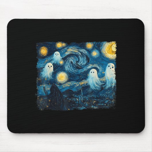 Cute Ghost Starry Night Halloween Soky Retro Van G マウスパッド (正面)
