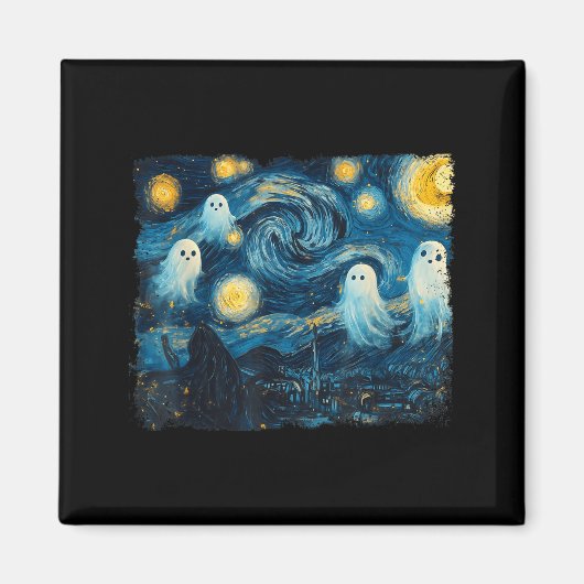 Cute Ghost Starry Night Halloween Soky Retro Van G マグネット (正面)