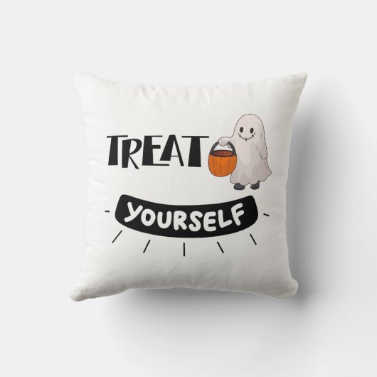 Cute Ghost “Treat Yourself” Pillow Halloween Theme クッション (裏面)