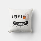 Cute Ghost “Treat Yourself” Pillow Halloween Theme クッション (正面)
