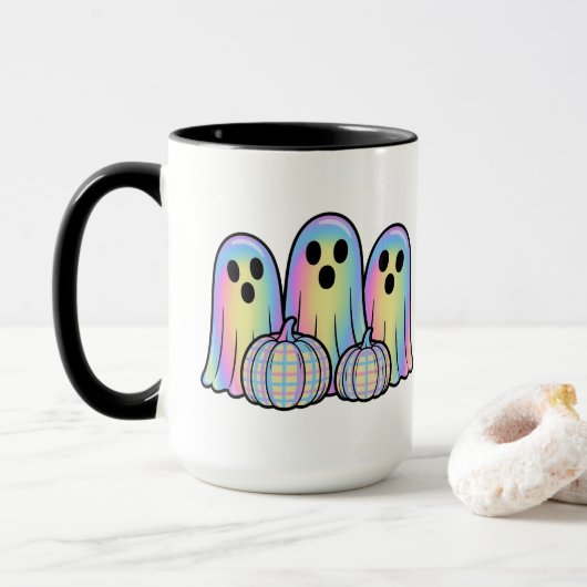 Cute Ghost Trio Halloween Coffee Mug – Adorable  マグカップ (ドーナツ付き)